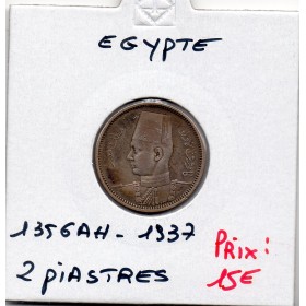 Egypte 2 piastres 1356 AH - 1937 Sup+, KM.365 Farouk