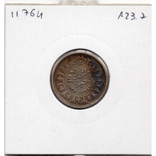 Egypte 2 piastres 1356 AH - 1937 Sup+, KM.365 Farouk