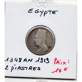 Egypte 2 piastres 1348 AH - 1929 TTB-, KM.348 Fuad 1er