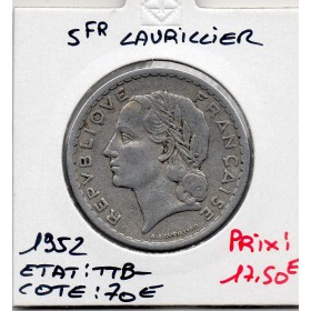 5 francs Lavrillier 1952 TTB-, France pièce de monnaie