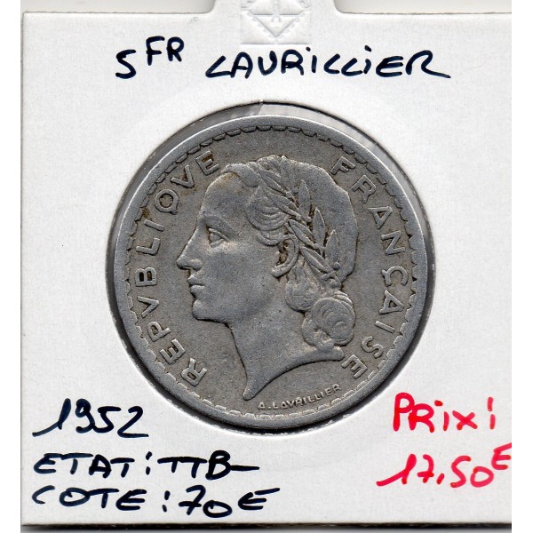 5 francs Lavrillier 1952 TTB-, France pièce de monnaie