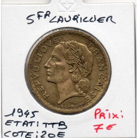 5 francs Lavrillier 1945 TTB, France pièce de monnaie
