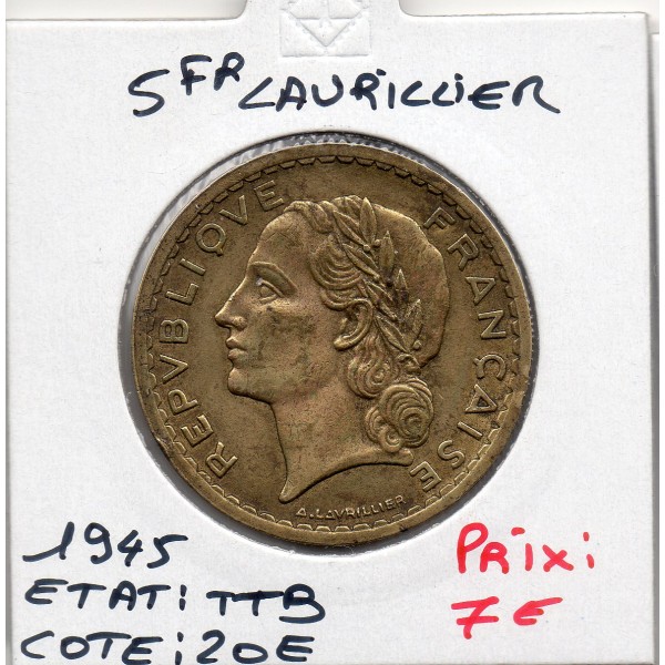 5 francs Lavrillier 1945 TTB, France pièce de monnaie