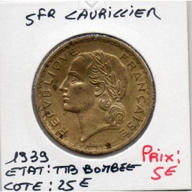 5 francs Lavrillier 1939 TTB bombée