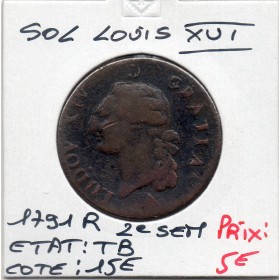 Sol 1791 R Orleans 2eme semestre cuivre Louis XVI TB