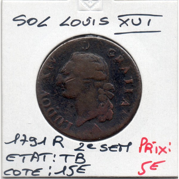 Sol 1791 R Orleans 2eme semestre cuivre Louis XVI TB