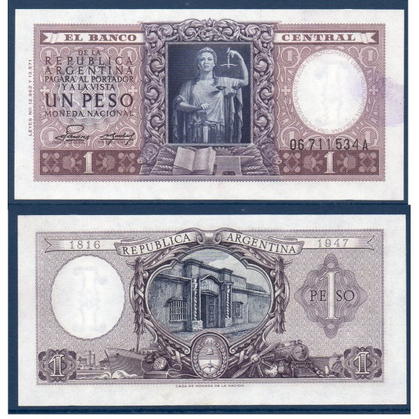 Argentine P.260b, Spl Billet de 1 peso 1952 Justicia