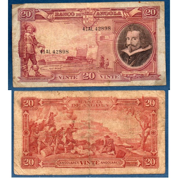 Angola P.83, TB Billet de 20 Angolares 1951 Manuel Cerveira Pereira