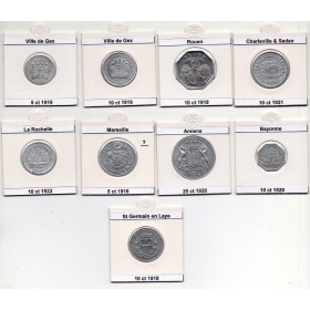 Lot de 9 pièces de monnaie CCI et nécessité 1916-1921