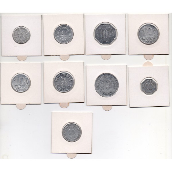 Lot de 9 pièces de monnaie CCI et nécessité 1916-1921