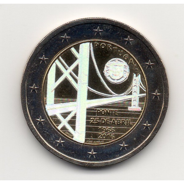 2 euros commémorative irisée - titrage privé, Portugal 2016 pont du 25 avril