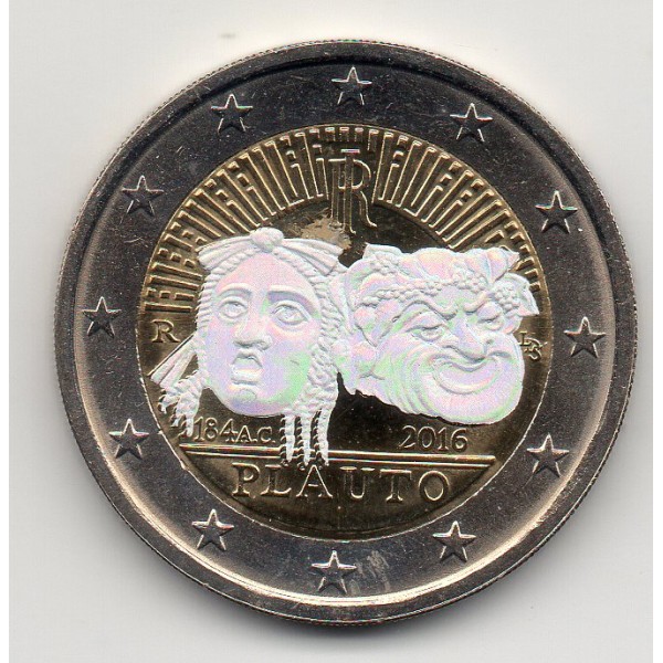 2 euros commémorative irisée - tirage privé, Italie 2016 Maccius Plautus