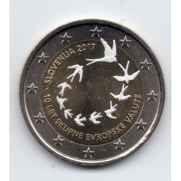 2 euros commémorative irisé - tirage privé, Slovénie 2017 l'euro à 10 ans
