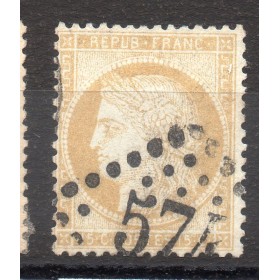 Timbre France Yvert No 59 Type Cérès 15c bistre Oblitéré gros chiffres