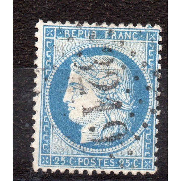 Timbre France Yvert No 60C Type Cérès 25c bleu Oblitéré gros chiffres