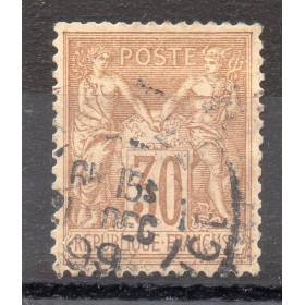 Timbre France Yvert No 80 Type II Sage 30c brun-jaune Oblitéré