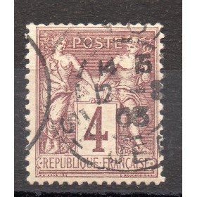 Timbre France Yvert No 88 Type II Sage 4c lilas-brun Oblitéré