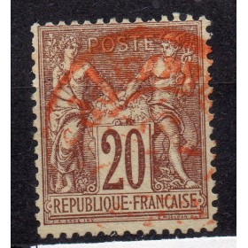Timbre France Yvert No 67 Type I Sage 20c brun-lilas Oblitéré CaD rouge des imprimés