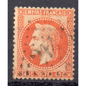 Timbre France Yvert No 31b Empire Lauré 40c orange vif Oblitéré gros chiffres