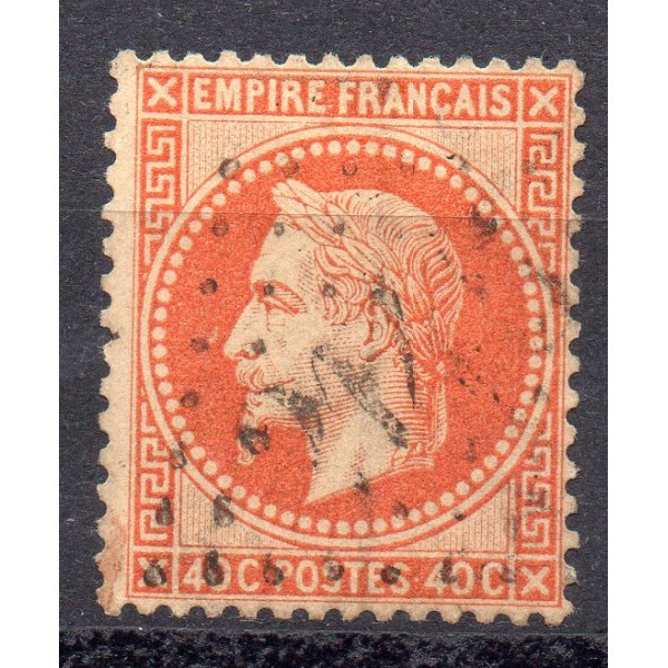 Timbre France Yvert No 31b Empire Lauré 40c orange vif Oblitéré gros chiffres