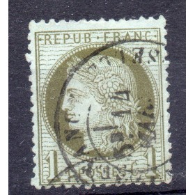 Timbre France Yvert No 50 Type Cérès 1c vert-olive Oblitéré CaD type 17