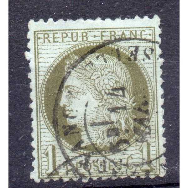 Timbre France Yvert No 50 Type Cérès 1c vert-olive Oblitéré CaD type 17