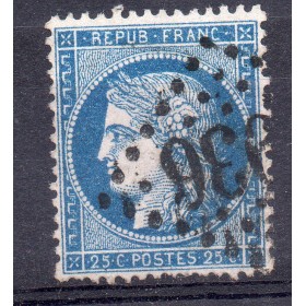 Timbre France Yvert No 60Aa Type Cérès 25c bleu foncé Oblitéré gros chiffres