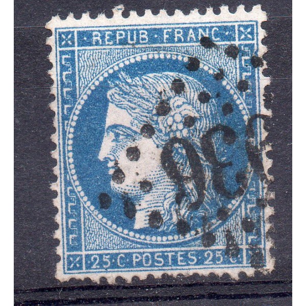Timbre France Yvert No 60Aa Type Cérès 25c bleu foncé Oblitéré gros chiffres