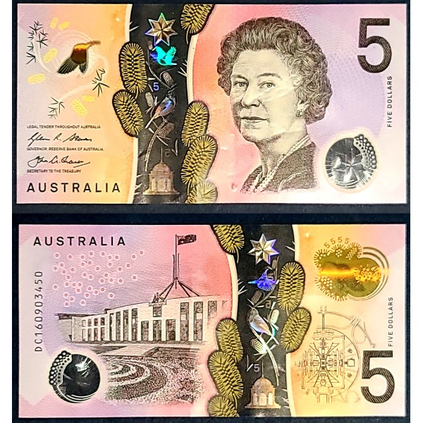 Australie P.62a, Sup Billet de 5 Dollars 2016 Elizabeth II