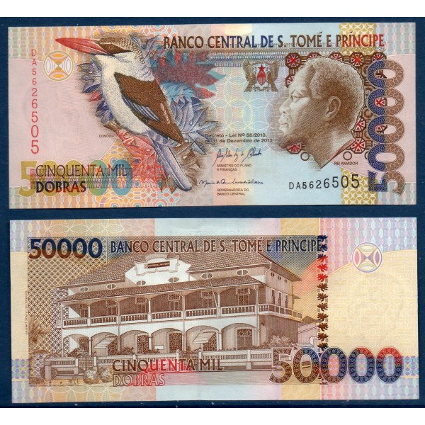 Sao Tomé et Principe P.68e, Neuf Billet de 50000 Dobras 2013 Oiseau Canobia