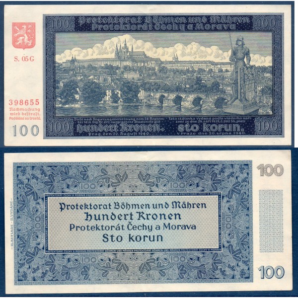 Bohème et Moravie P.7a, Sup+ Billetde 100 Korun 1940