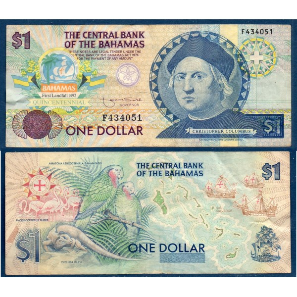 Bahamas P.50a, TTB Billet de 1 dollar 1992 Christophe Colomb