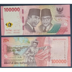 Indonésie P.168a, neuf Billet de 100000 Rupiah 2022 Soekarno et Hatta