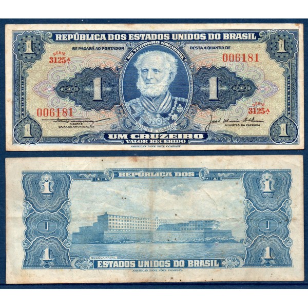 Bresil P.150c, TB Billet de 1 Cruzeiro 1954-1958 Marques Tamandare