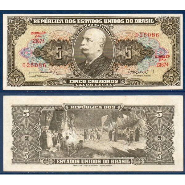 Bresil P.176a, TTB Billet de 5 Cruzeiros 1962 Barao do Rio Branco