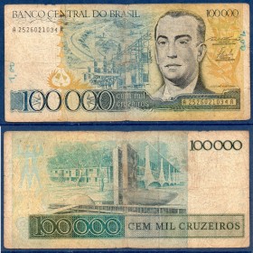 Bresil P.205a, B Billet de 100000 Cruzeiros 1985 Juscelino Kubitschek