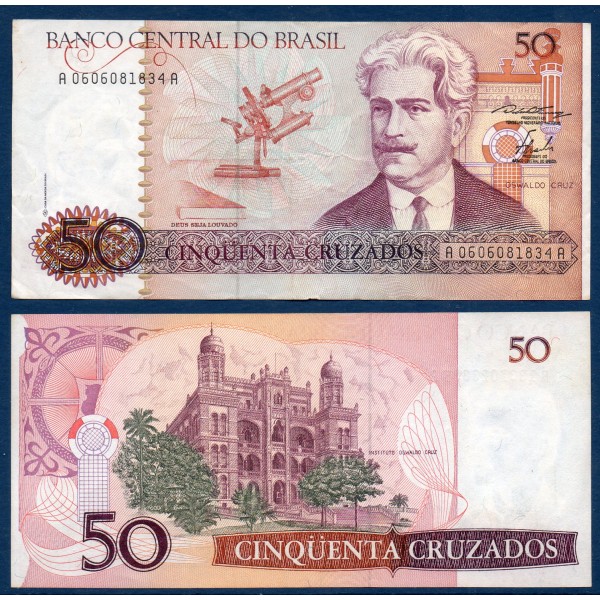 Bresil P.210a, TTB Billet de 50 Cruzados 1986 Oswaldo Cruz