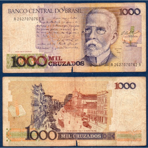 Bresil P.213a, B Billet de 1000 Cruzados 1987 Joaquim Assis