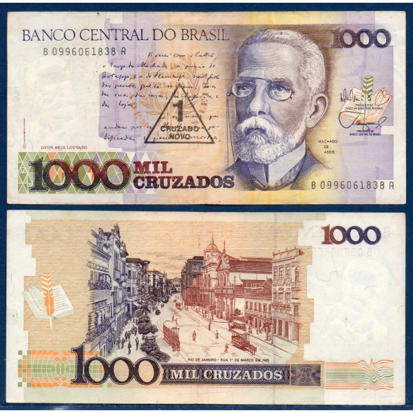 Bresil P.216b, TTB billet de 1 Cruzado Novo 1989 Joaquim Assis