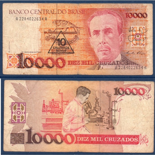Bresil P.218a, B Billet de 10 Cruzados Novos 1989 Carlos Chagas