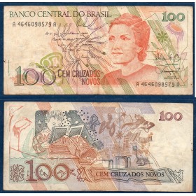 Bresil P.220a, TB Billet de 100 Cruzados Novos 1989 Cecilia Meireles