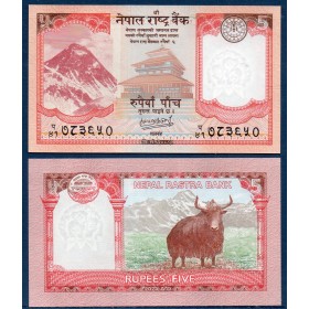 Nepal P.76c, Neuf Billet de 5 rupees 2020 Yak