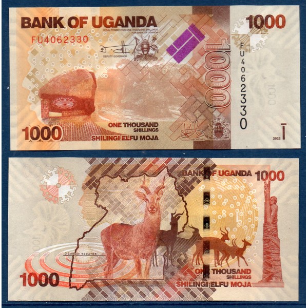 Ouganda P.49g, Neuf Billet de 1000 Shillings 2022 Antiloppe