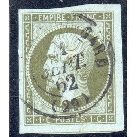 Timbre France Yvert No 11a Type Empire 1c bronze Oblitéré CaD Type 15