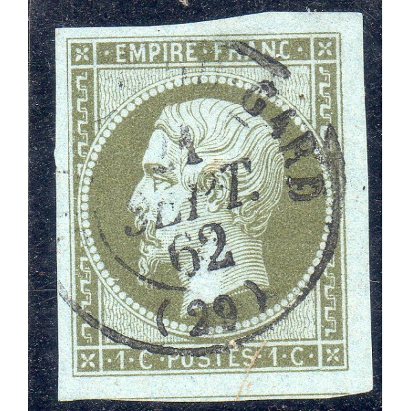 Timbre France Yvert No 11a Type Empire 1c bronze Oblitéré CaD Type 15