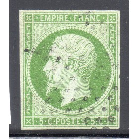 Timbre France Yvert No 12a Type Empire 5c Vert jaune Oblitéré