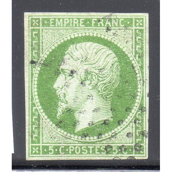 Timbre France Yvert No 12a Type Empire 5c Vert jaune Oblitéré