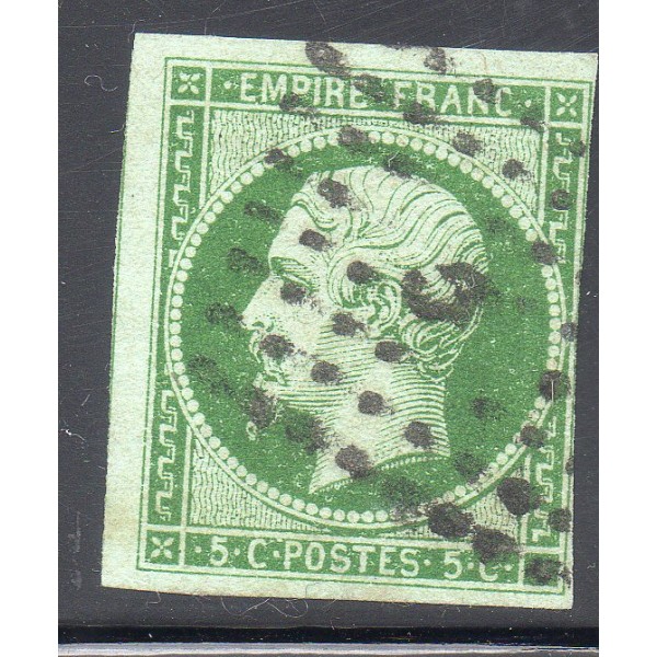 Timbre France Yvert No 12b Type Empire 5c Vert foncé Oblitéré