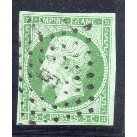 Timbre France Yvert No 12c Type Empire 5c Vert foncé sur vert Oblitéré