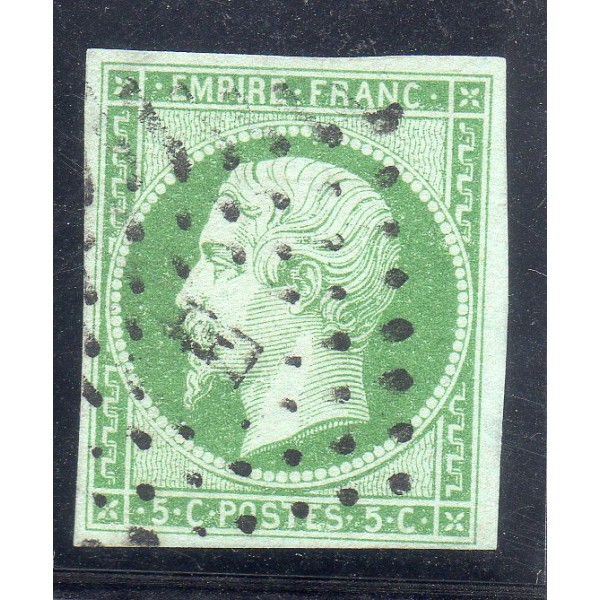 Timbre France Yvert No 12c Type Empire 5c Vert foncé sur vert Oblitéré